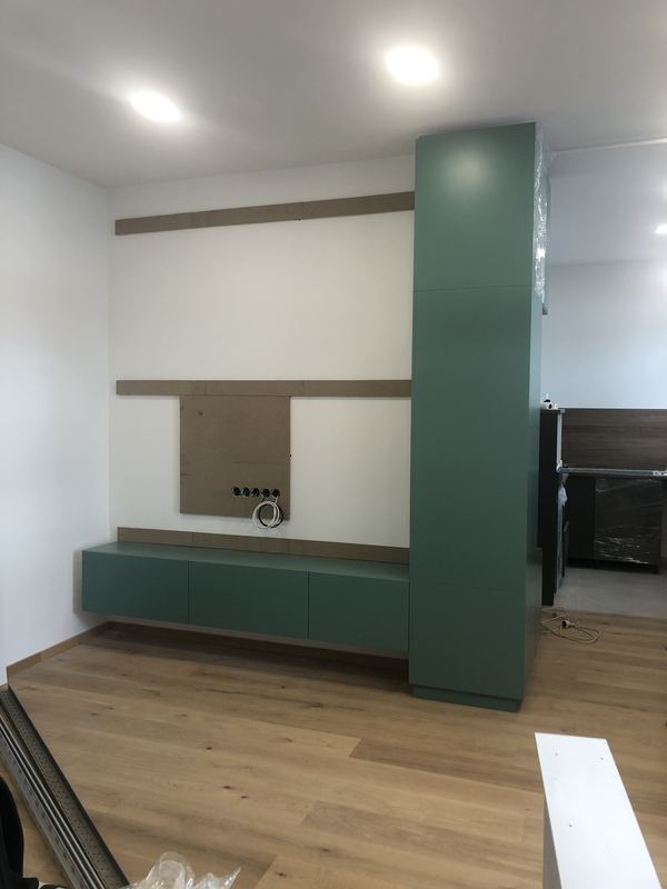 Floating TV cabinet, installed